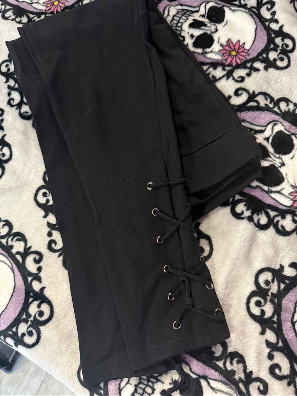 Black Lace-Up Detail Women's Pants